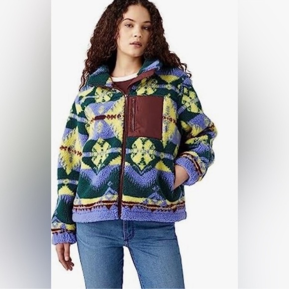 Wrangler Multi Colored Tribal Boho Southern Western Sherpa Fleece Zip Jacket NWT - Picture 7 of 16